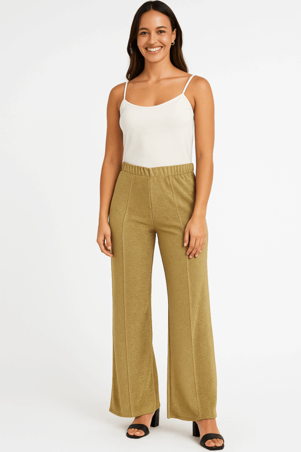 Calça pantalona lurex dourada