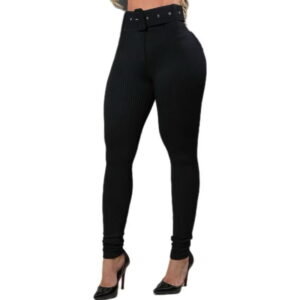 Calça preta canelado com cinto (Priscila)