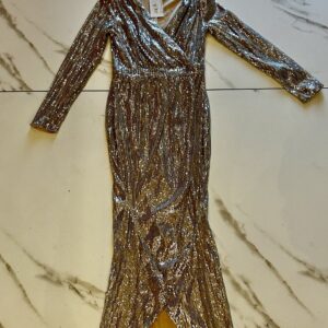 Vestido paetê nude detalhe lateral