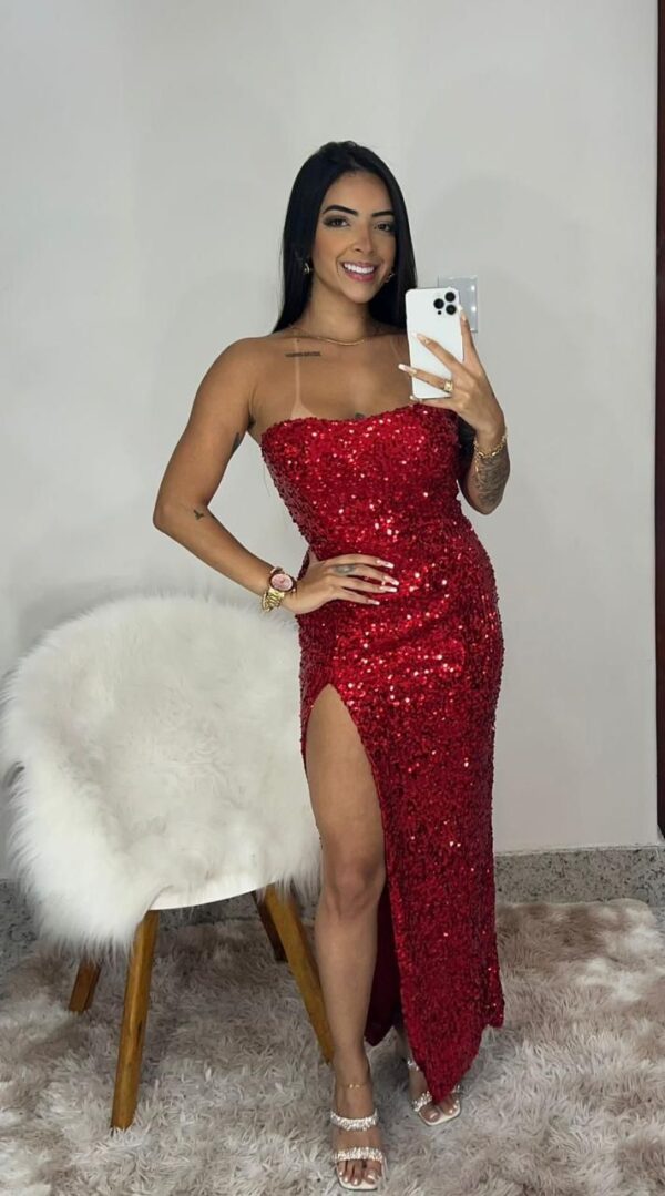 Vestido paetê vermelho tomara que caia